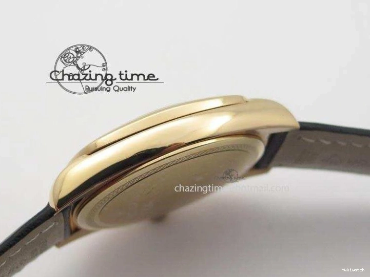 A2824 Cellini Markers Numeral Leather Date RG Rose Black Dial On Gold Strap 0721